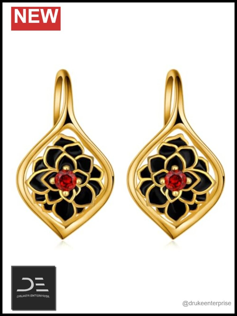 14K Gold Plated 925 Sterling Silver Flower Leverback Earrings Gift for Women